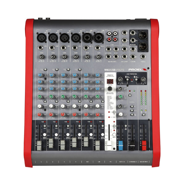 PROEL M822USB Mixer Analogico 8 In / 4 Bus con Interfaccia USB ed Effetti 24 Bit Usato