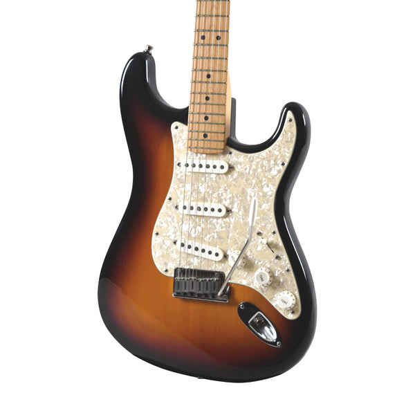 SQUIER by Fender Standard Stratocaster Pearl White Pickguard SSS 3-Tone Sunburst Electric Guitar w/ MODs Usato