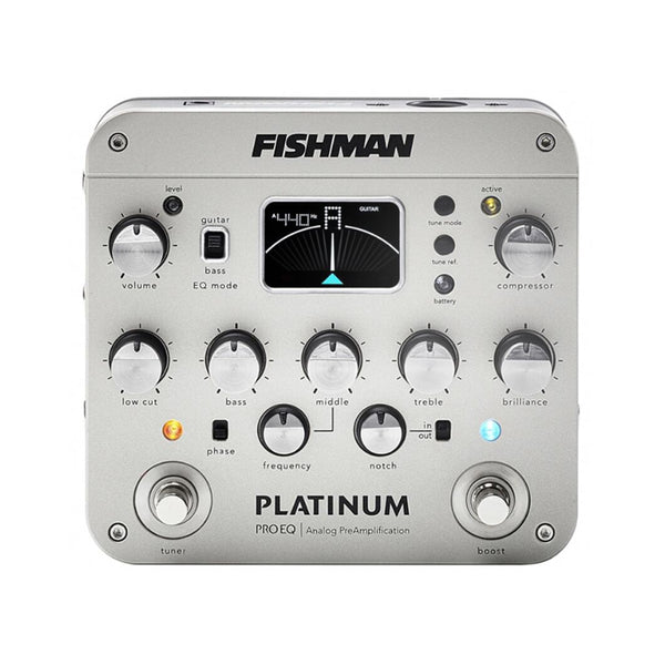 FISHMAN Platinum Pro EQ Analog PreAmplification Effetto Preamplificatore a Pedale per Strumenti Acustici con EQ 5 Bande, DI XLR ed Accordatore Cromatico Integrato Usato