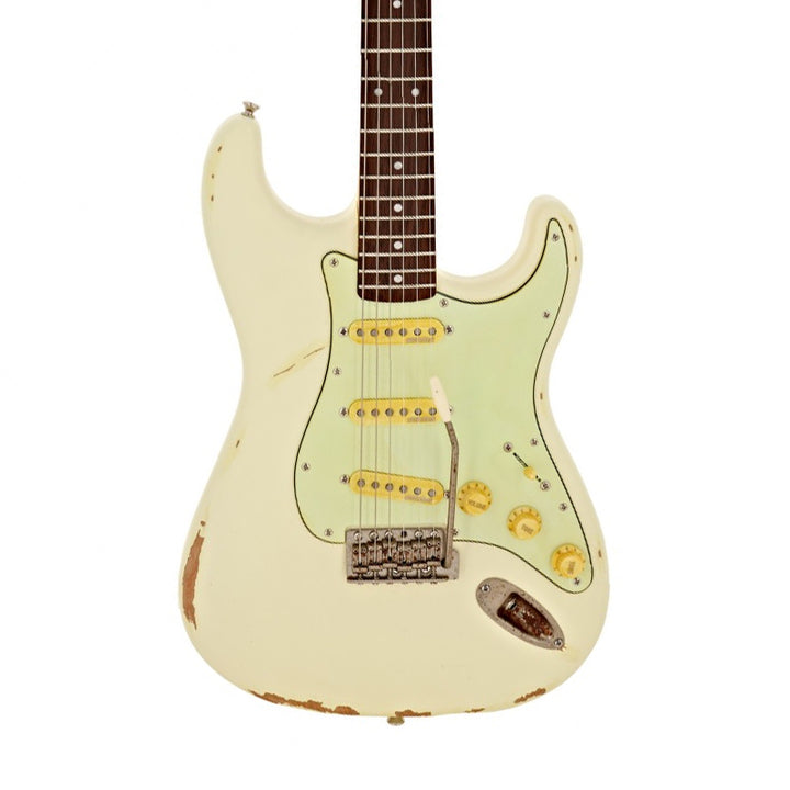 VINTAGE V6 Icon Thomas Blug Signature SSS Distressed Vintage White Electric Guitar B-Stock