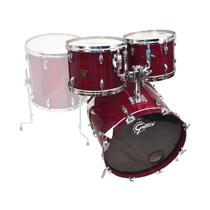 GRETSCH USA Maple Square Badge Satin Cherry Red Drum Set 2006 Batteria Acustica 3 Pezzi Usato