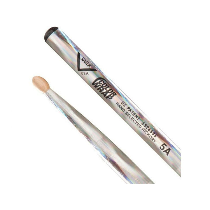 VATER VT-VCS5A Color Warp 5A Silver Sparkle Coppia di Bacchette per Batteria Acustica con Punta in Legno