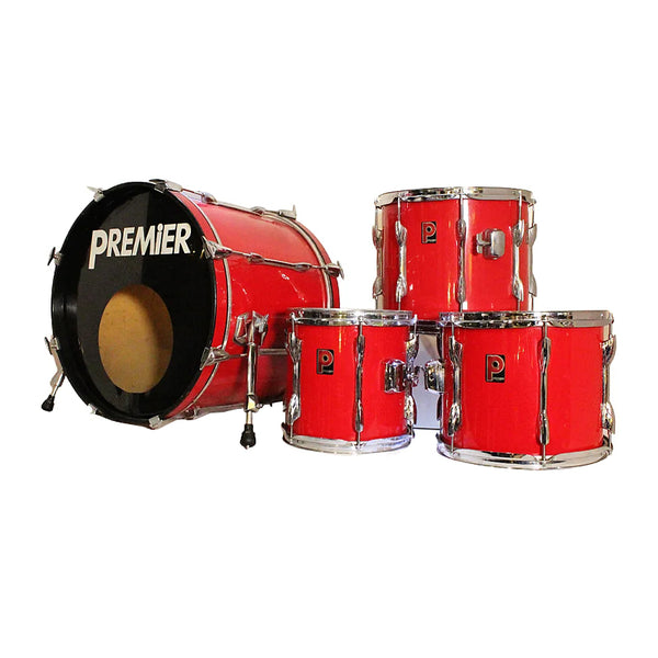 PREMIER APK Hot Red 1990s Drum Kit Set Batteria Acustica 4 Pezzi Made In England Vintage
